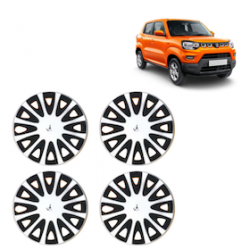 Premium Quality Car Full Wheel Cover Caps Clip Type 12 Inches (Tracer) (Double Colour Silver-Black) For S-Presso