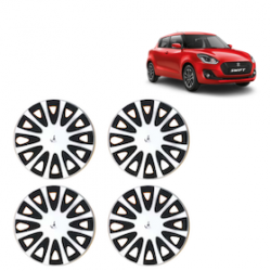 Premium Quality Car Full Wheel Cover Caps Clip Type 12 Inches (Tracer) (Double Colour Silver-Black) For Swift New