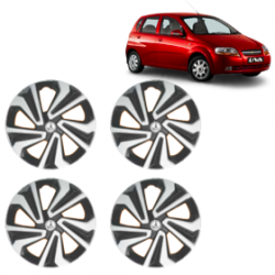 Premium Quality Car Full Wheel Cover Caps Clip Type 13 inches (33.02 cm) (Corona A) (Double Colour Silver-Black) For Aveo U-Va