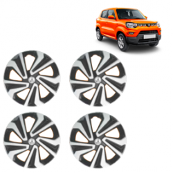Premium Quality Car Full Wheel Cover Caps Clip Type 13 inches (33.02 cm) (Corona A) (Double Colour Silver-Black) For S-Presso