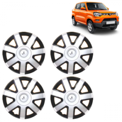 Premium Quality Car Full Wheel Cover Caps Clip Type 13 inches (33.02 cm) (PK) (Double Colour Silver-Black) For S-Presso