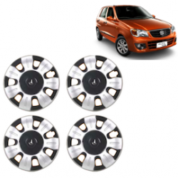 Premium Quality Car Full Wheel Cover Caps Clip Type 13 inches (33.02 cm) (Smart) (Double Colour Silver-Black) For Alto K-10
