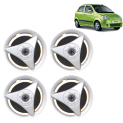 Premium Quality Car Full Wheel Cover Caps Clip Type 13 Inches (ATR) (Double Colour Silver-Black) For Spark
