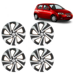 Premium Quality Car Full Wheel Cover Caps Clip Type 13 Inches (Corona A) (Double Colour Silver-Black) For Aveo U-Va
