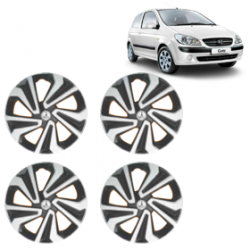 Premium Quality Car Full Wheel Cover Caps Clip Type 13 Inches (Corona A) (Double Colour Silver-Black) For Getz