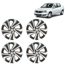Premium Quality Car Full Wheel Cover Caps Clip Type 13 Inches (Corona A) (Double Colour Silver-Black) For Logan