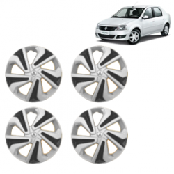 Premium Quality Car Full Wheel Cover Caps Clip Type 13 Inches (Corona C) (Double Colour Silver-Black) For Logan