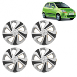 Premium Quality Car Full Wheel Cover Caps Clip Type 13 Inches (Corona C) (Double Colour Silver-Black) For Spark