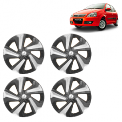 Premium Quality Car Full Wheel Cover Caps Clip Type 13 Inches (Corona D) (Double Colour Silver-Black) For Indica V3