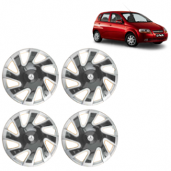 Premium Quality Car Full Wheel Cover Caps Clip Type 13 Inches (CUBA) (Double Colour Silver-Black) For Aveo U-Va