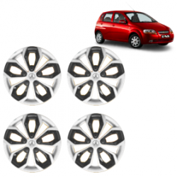 Premium Quality Car Full Wheel Cover Caps Clip Type 13 Inches (Fury) (Double Colour Silver-Black) For Aveo U-Va