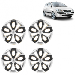 Premium Quality Car Full Wheel Cover Caps Clip Type 13 Inches (Fury) (Double Colour Silver-Black) For Getz