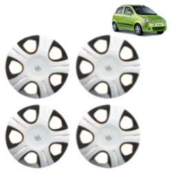 Premium Quality Car Full Wheel Cover Caps Clip Type 13 Inches (Pirus) (Double Colour Silver-Black) For Spark