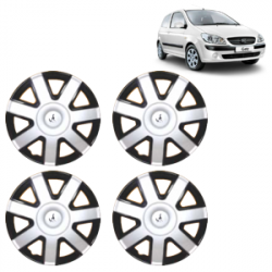Premium Quality Car Full Wheel Cover Caps Clip Type 13 Inches (PK) (Double Colour Silver-Black) For Getz