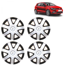 Premium Quality Car Full Wheel Cover Caps Clip Type 13 Inches (PK) (Double Colour Silver-Black) For Polo