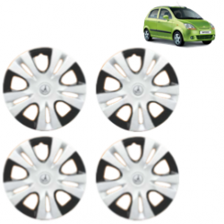 Premium Quality Car Full Wheel Cover Caps Clip Type 13 Inches (Puma D/C) (Double Colour Silver-Black) For Spark