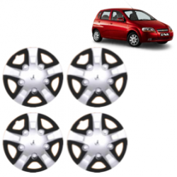 Premium Quality Car Full Wheel Cover Caps Clip Type 13 Inches (Rhino) (Double Colour Silver-Black) For Aveo U-Va