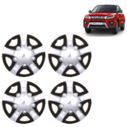 Premium Quality Car Full Wheel Cover Caps Clip Type 13 Inches (Rhino) (Double Colour Silver-Black) For Brezza