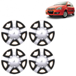 Premium Quality Car Full Wheel Cover Caps Clip Type 13 Inches (Rhino) (Double Colour Silver-Black) For Indica V3