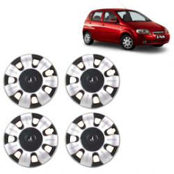 Premium Quality Car Full Wheel Cover Caps Clip Type 13 Inches (Smart) (Double Colour Silver-Black) For Aveo U-Va