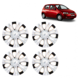 Premium Quality Car Full Wheel Cover Caps Clip Type 13 Inches (Spider) (Double Colour Silver-Black) For Aveo U-Va