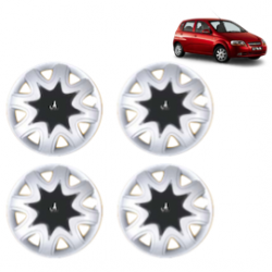 Premium Quality Car Full Wheel Cover Caps Clip Type 13 Inches (Star) (Double Colour Silver-Black) For Aveo U-Va