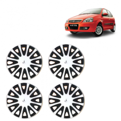 Premium Quality Car Full Wheel Cover Caps Clip Type 13 Inches (Tracer) (Double Colour Silver-Black) For Indica V3