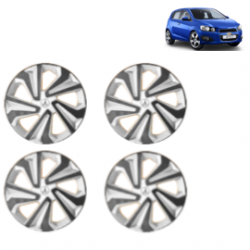 Premium Quality Car Full Wheel Cover Caps Clip Type 14 inches (35.56 cm) (Corona B) (Double Colour Silver-Black) For Aveo 1.6 L