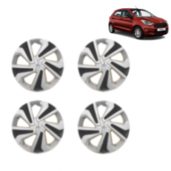 Premium Quality Car Full Wheel Cover Caps Clip Type 14 inches (35.56 cm) (Corona C) (Double Colour Silver-Black) For Figo