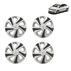 Premium Quality Car Full Wheel Cover Caps Clip Type 14 inches (35.56 cm) (Corona C) (Double Colour Silver-Black) For Vento Type 1