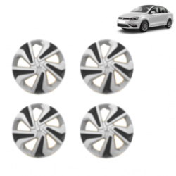 Premium Quality Car Full Wheel Cover Caps Clip Type 14 inches (35.56 cm) (Corona C) (Double Colour Silver-Black) For Vento Type 2