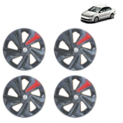 Premium Quality Car Full Wheel Cover Caps Clip Type 14 inches (35.56 cm) (Corona) (Double Colour Strip Red-Black) For Vento Type 1