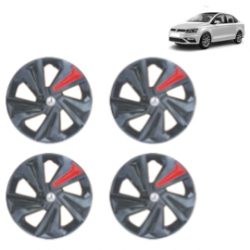 Premium Quality Car Full Wheel Cover Caps Clip Type 14 inches (35.56 cm) (Corona) (Double Colour Strip Red-Black) For Vento Type 2