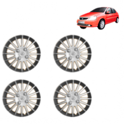 Premium Quality Car Full Wheel Cover Caps Clip Type 14 Inches (Camry A) (Double Colour Silver-Black) For Indigo CS