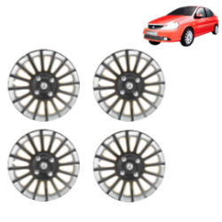 Premium Quality Car Full Wheel Cover Caps Clip Type 14 Inches (Camry B) (Double Colour Silver-Black) For Indigo CS