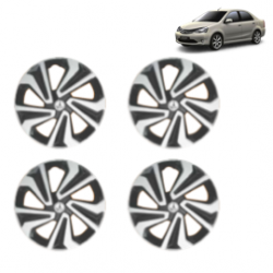 Premium Quality Car Full Wheel Cover Caps Clip Type 14 Inches (Corona A) (Double Colour Silver-Black) For Etios