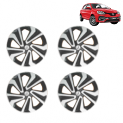 Premium Quality Car Full Wheel Cover Caps Clip Type 14 Inches (Corona A) (Double Colour Silver-Black) For Etios Liva