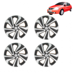 Premium Quality Car Full Wheel Cover Caps Clip Type 14 Inches (Corona A) (Double Colour Silver-Black) For Indigo CS