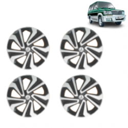 Premium Quality Car Full Wheel Cover Caps Clip Type 14 Inches (Corona A) (Double Colour Silver-Black) For Qualis