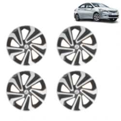 Premium Quality Car Full Wheel Cover Caps Clip Type 14 Inches (Corona A) (Double Colour Silver-Black) For Verna Fluidic