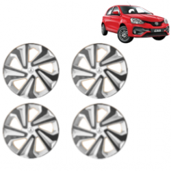 Premium Quality Car Full Wheel Cover Caps Clip Type 14 Inches (Corona B) (Double Colour Silver-Black) For Etios Liva