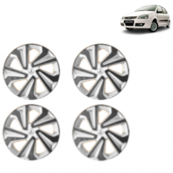 Premium Quality Car Full Wheel Cover Caps Clip Type 14 Inches (Corona B) (Double Colour Silver-Black) For Indica Turbo