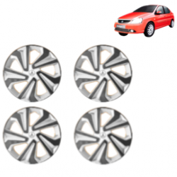 Premium Quality Car Full Wheel Cover Caps Clip Type 14 Inches (Corona B) (Double Colour Silver-Black) For Indigo CS