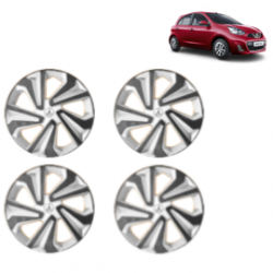Premium Quality Car Full Wheel Cover Caps Clip Type 14 Inches (Corona B) (Double Colour Silver-Black) For Micra