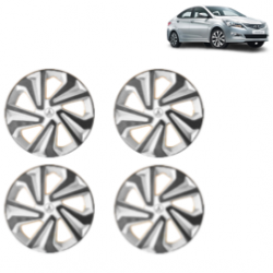 Premium Quality Car Full Wheel Cover Caps Clip Type 14 Inches (Corona B) (Double Colour Silver-Black) For Verna Fluidic