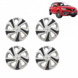 Premium Quality Car Full Wheel Cover Caps Clip Type 14 Inches (Corona C) (Double Colour Silver-Black) For Etios Liva