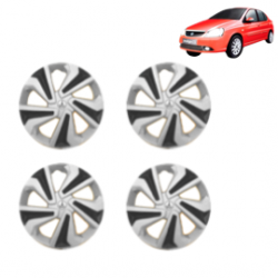 Premium Quality Car Full Wheel Cover Caps Clip Type 14 Inches (Corona C) (Double Colour Silver-Black) For Indigo CS