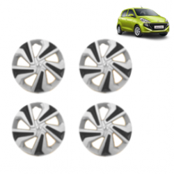 Premium Quality Car Full Wheel Cover Caps Clip Type 14 Inches (Corona C) (Double Colour Silver-Black) For Santro 2018 Onwards