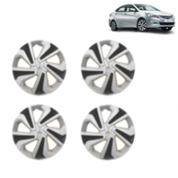 Premium Quality Car Full Wheel Cover Caps Clip Type 14 Inches (Corona C) (Double Colour Silver-Black) For Verna Fluidic