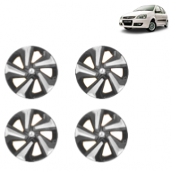 Premium Quality Car Full Wheel Cover Caps Clip Type 14 Inches (Corona D) (Double Colour Silver-Black) For Indica Turbo